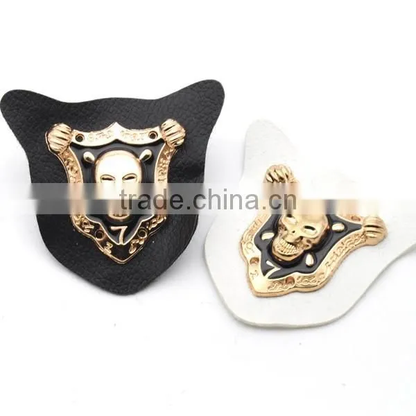 Black/white PU Sew on Leather Label Patches Metal Alloy Skull Badges Cloth Labels for Jeans Jacket PLB-019 photo-3