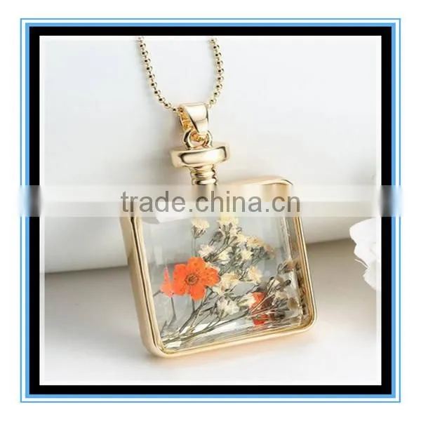 XP-PN-1474 Latest Factory Design Crystal Square Glass Perfume Necklace Photo Frame Locket Pendant Necklace photo-6