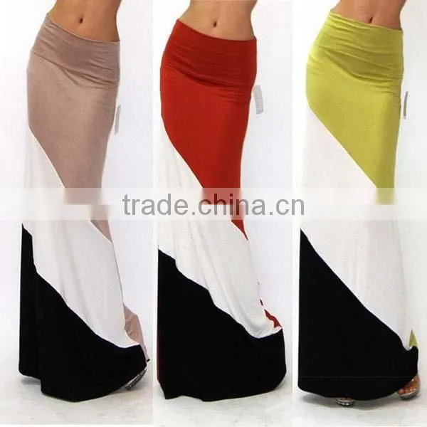 Hot Selling Latest Skirt Design Pictures Color Block Pictures of Long Skirts