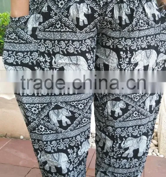 New Harem Pants Bohemian Gypsy Hippies Boho Animal Elephant Peacock Camel Thai Palazzo Pants Rayon Batik Ethnic Trouser Gypsian