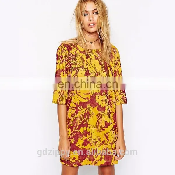 New Arrival Midi Sleeve Round Neck Loose Design Print Bangkok Dress photo-3