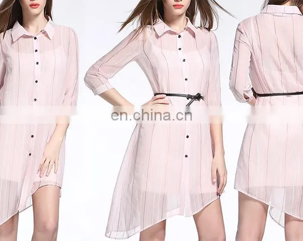 Elegant Women Long Sleeve Stripe Pattern Long Chiffon Loose Tops photo-6