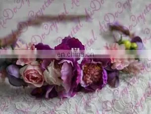 Aidocrystal Lilac Lavender Wedding Hair Wreath, Artificial Flower Crown Hair Accessories photo-5