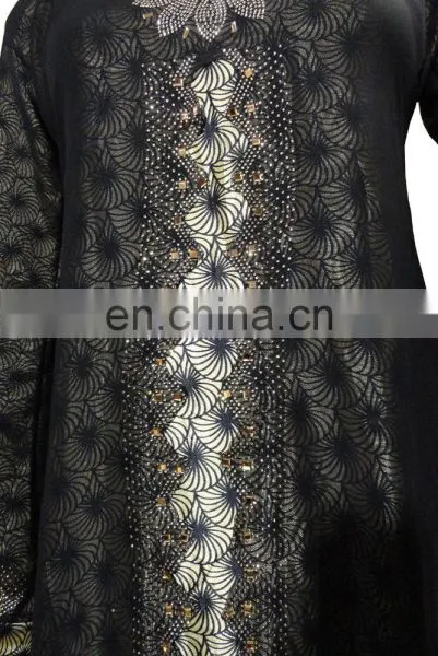 Saudi Arabia Designer Printed Satin Burkha With Golden Diamond Stone Work / Latest Islamic Clothing (dubai Abaya2017) photo-3