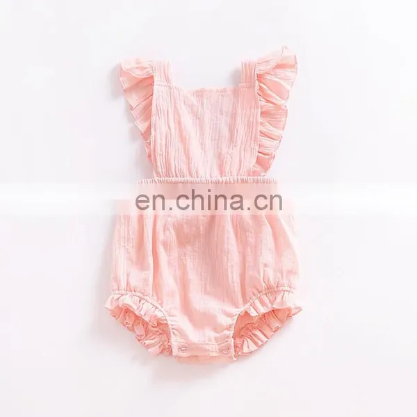 Lovely Romper Sleeveless Summer Linen Ruffle Baby Romper photo-3