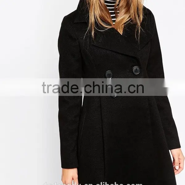 2016 New Fashion Girls Black Double Breasted Ladies Winter Coat photo-4