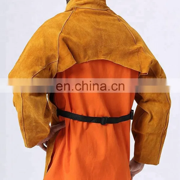 Mens Split Cowhide Leather Welding Cape Sleeves With Detachable Leather Welding Apron photo-3