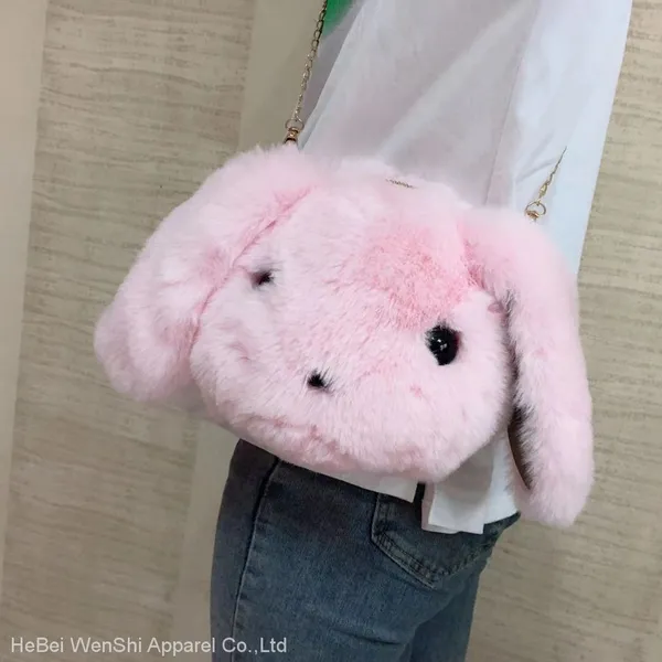 015Wholesale Fashion Plush Cute Rabbit Shaped Bag Ladies Single Shoulder Chain Faux Fur Purse for Women photo-3