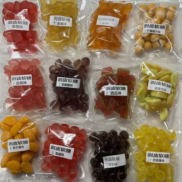Caramelos gomosos pelables de sabores de frutas variados, Caramelos Peelerz, Fábrica de dulces