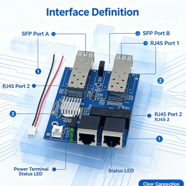 Gigabit 2 SFP 2 RJ45 Mine Explosion-proof Fiber Media Converter Board, Ethernet to Fiber Optic Transceiver Board, LC Port, 12V DC