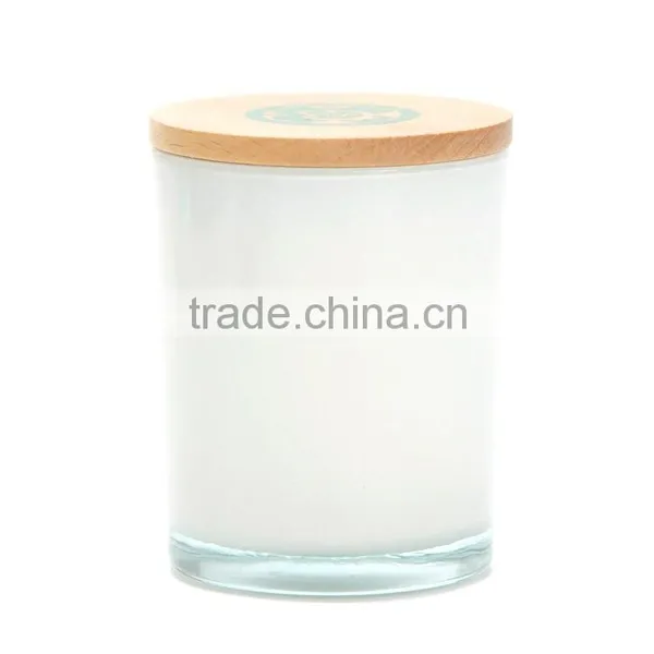 8oz Painted White Glass Candle Jars With Wood Lid for Making Scented Candles Quality Choice photo-3