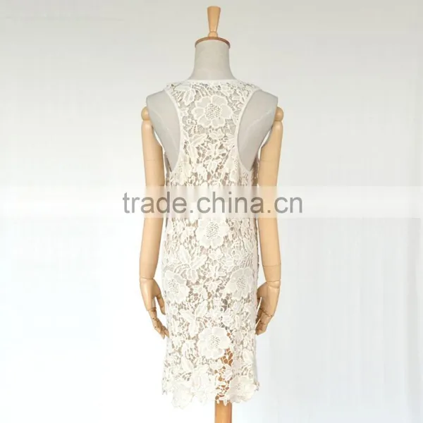 Hot Selling Racer Back Design Cotton Transparent Sleeveless Long Crochet Lace Tops photo-3