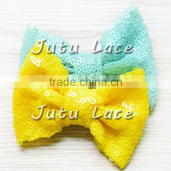 Fancy Large 8cm Sparkle Sequin Fabric Hair Bowknots for Headband Accessory,16 Colors to Pick up ,glitter Bowknot for Clothes photo-2