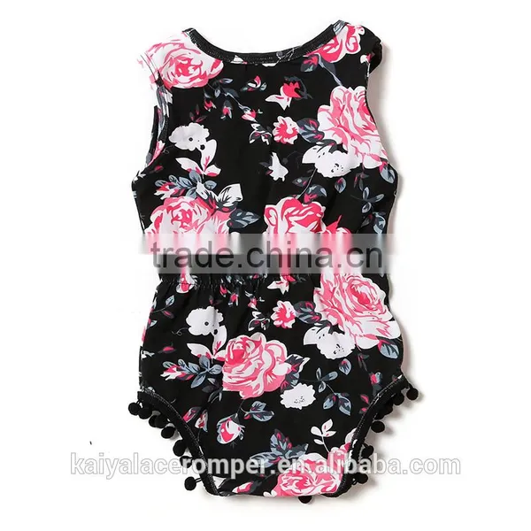 Wholesale Baby Girl Clothes Romper Black Fabric Flower Printing Newborn Baby Cotton Clothing photo-2