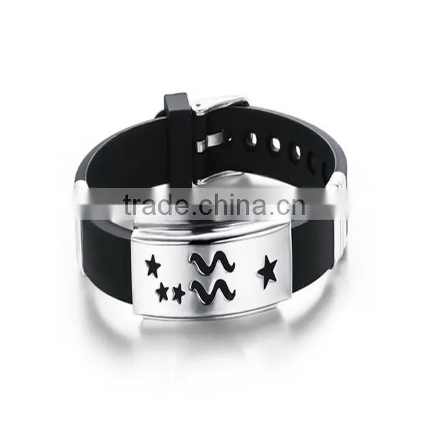Decoration 12 Zodiac Stainless Steel Silicone Tag Bracelet Metal