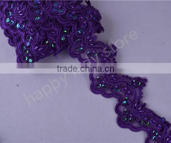 Pearl Beaded & Sequin Bridal ~ Lace Embroidered Lace Various Color Wide:6cm in Stock photo-5
