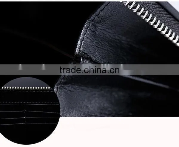 Men's Leather Wallet Long Section Knit Zipper Wallet Clutch Leather Bag photo-3