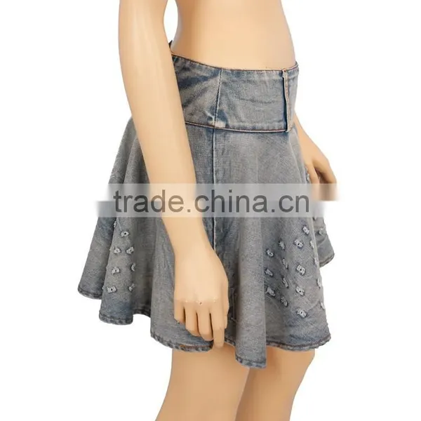 2016 S/S Latest Design Lady Washed Denim Mini Skirts photo-3