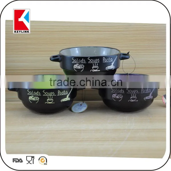 Black Matt Finished With Two Handle Ceramic Salad Bowl,ceramic Soup Bowl Wholesale,ceramic Bowl photo-2