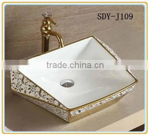Ceramic Bathroom Sink Hand Wash Basin Luxury Gold Art Basin photo-2