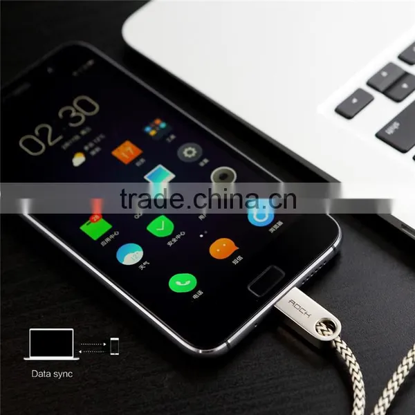 ROCK Cobblestone Type C Round Cable for Huawei Xiaomi Meizu 2.0A Type C to USB Charging Nylon Metal Cables photo-5