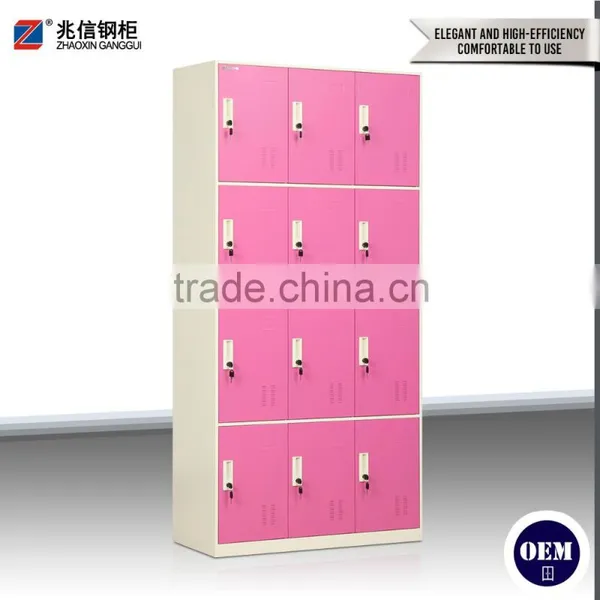 12 Door Pink Stainless Steel Wardrobe Multi-door Steel Closet Locker Fashionable Key Lock Steel Locker