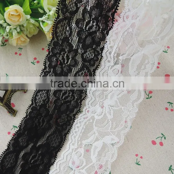 Wholesale white and black lace stretch ribbon elastic fabric cloth lace trim fabric