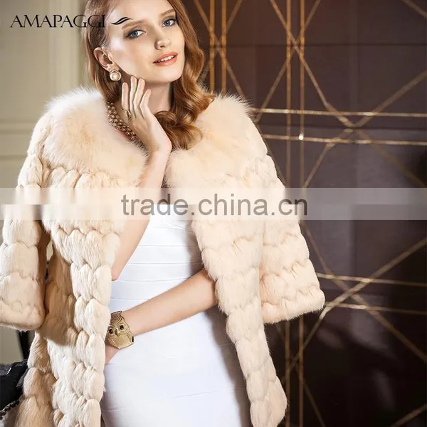 Factory Sale Winter Women White Real Rabbit Fur Coat From China