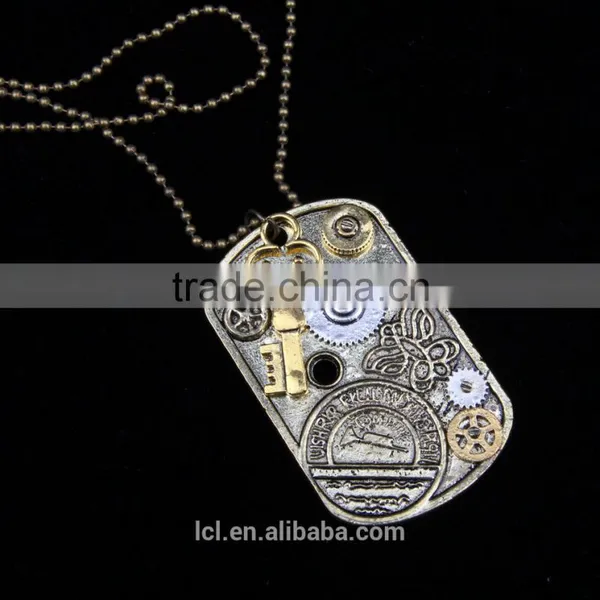 2015 Yiwu Fashion Imitation Jewelry Steampunk Necklace Dog Tag Gear Steam Key Butterfly Pendant Cameo Statement Necklace photo-4