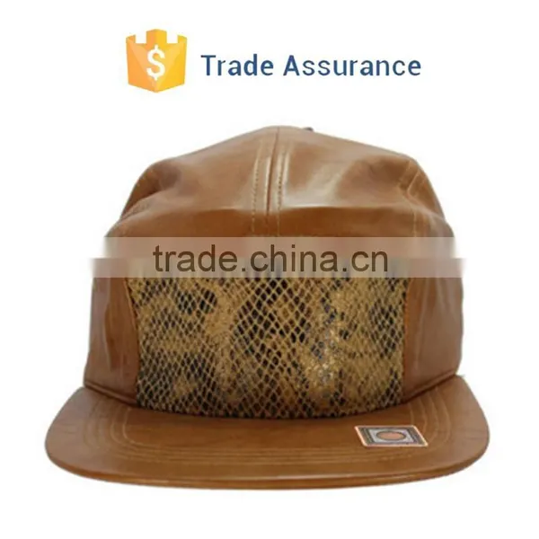 Fashion Blank Leather Hat Custom Snake Skin 5 Panel Hat Cap photo-4