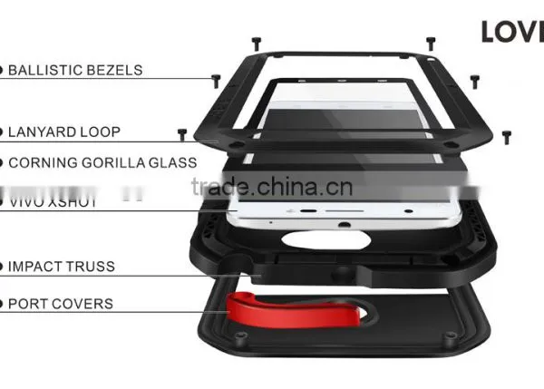 LOVE MEI Powerful Case Metal Aluminium+Gorilla Glass+ Silicon Hybrid Case for BBK VIVO XSHOT WATER PRPOOF CASE