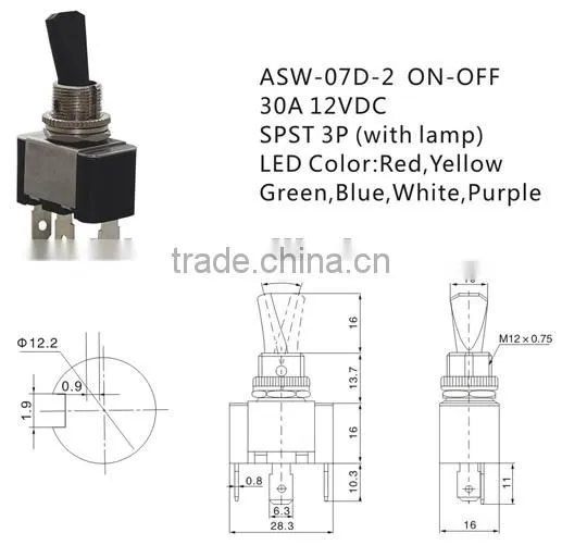 ASW-07D-2 SPST 3P 30A 12VDC With LAMP Automotive Toggle Switch photo-4
