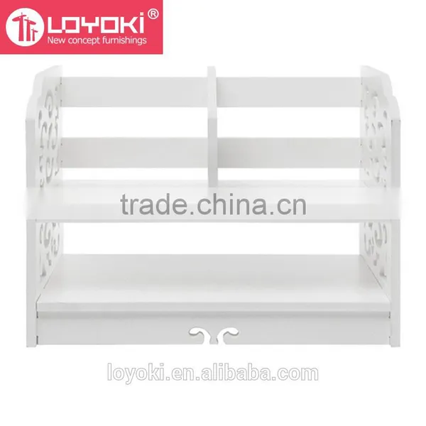 White Openwork Freestanding Book Shelf Desk Top Organization Office Desk Organizer photo-4