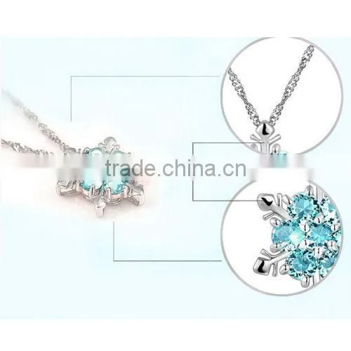 Cheap 2016 New XMAS Gift Blue Crystal Snowflake Frozen Flower Silver Plated Necklace Pendant photo-5