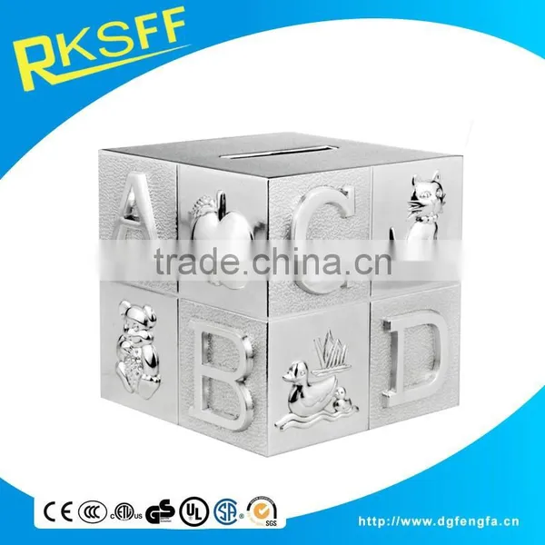 Cube Silver Alphabet and Animal Money Bank/coin Bank Box for Kid Christmas Gift