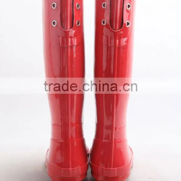 Over the Knee Back Lace-up Red Rubber Rain Boots for Women photo-3