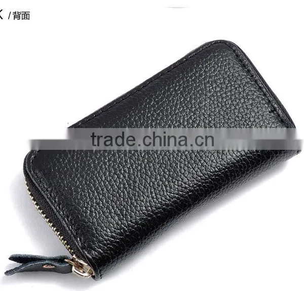 New Black Key Genuine Leather Clutch Zip-Around Interior Chain Holder Key Wallet