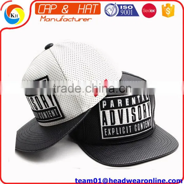2016 Fashion PU Leather Snapback Hat With Embroidery Logo and Full Laser Holes on the Hat photo-3
