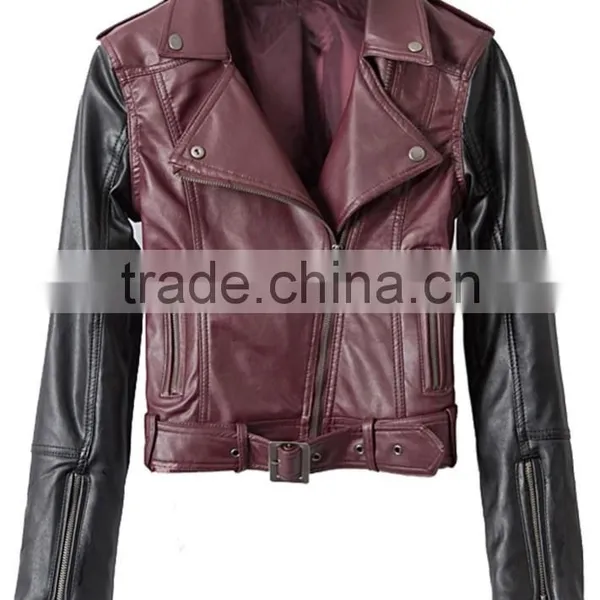 Womens Cuff Lapel Punk Zip Slim Fit Faux PU Leather Motorcycle Sexy Cool Short Jacket photo-2
