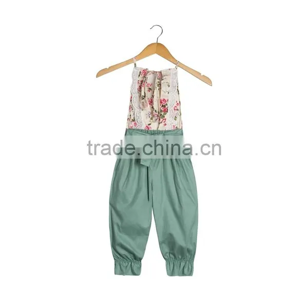 Wholesale Chiledren Flower Pattern Suspender Trousers Baby Clothes Romper Lace Jumpsuit For Girls photo-6