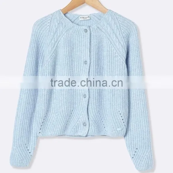 High Quality Girl's Cable Shoulder Blue Patterned Stitched Cardigan (BKNB26) photo-2