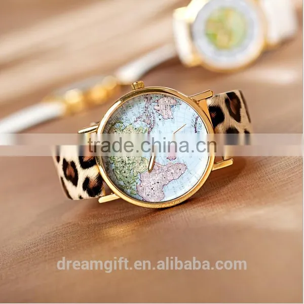 2015 Hot Sale Retro World Map Watch Fashion Leather Alloy Women Casual Analog Quartz Wrist Watch Items for Girls photo-4