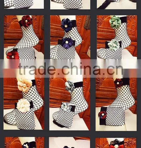 WS-40 2017 Fashion Fishnet Socks 2017 New Hot Women Sexy Lace Fishnet Net Plain Top-Ankle Short Socks With Flower photo-2
