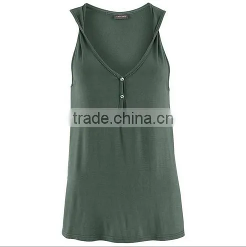 New Women T-shirt Europe and the United States Foreign Trade V-neck Button Buckle Twisted Vest photo-2