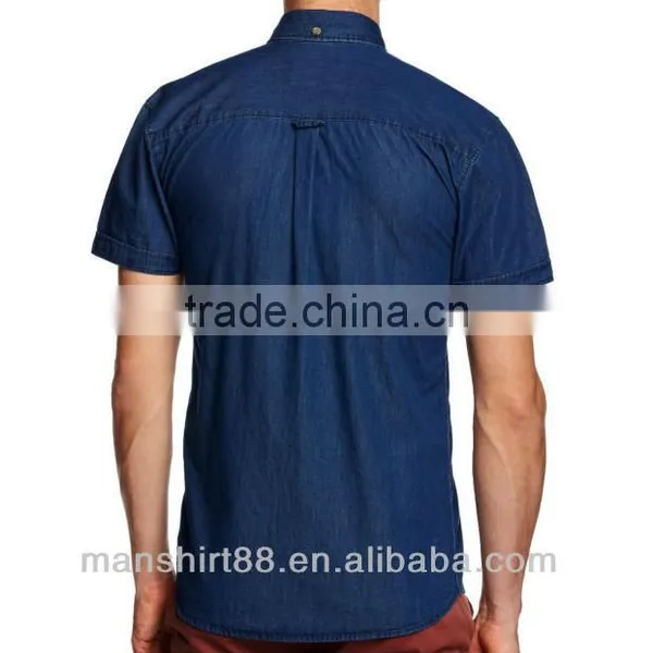 Slim Fit Short Sleeve Button Down Collar Casual Cowboy Denim Shirt photo-2