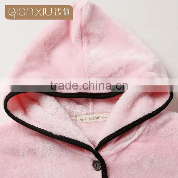 Perfect Qianxiu Cheap Hooded Design Pink Sexy Flannel Ladies Winter Nighty photo-6
