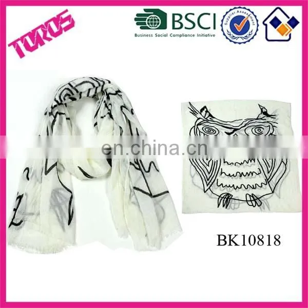 HIGH QUALITY LADY ANIMAL PATTERN WRAP WHITE OWL PRINT SCARF