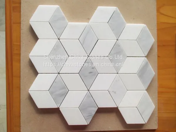 Laminated Natural White Marble Mosaic Tiles for Kitchen Bathroom Wall Border 3D Mosaic