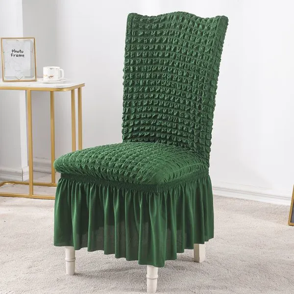 Stretch Seersucker Dining Chair Covers Chair Slipcovers With Ruffled Skirt Navy Blue photo-4