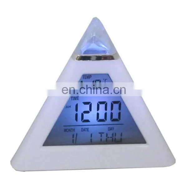 7 Colors Changed Night Lighting Digital Thermometer Triangle Digital Clock Led photo-2